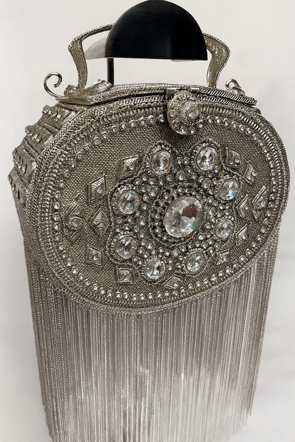 Handmade Silver Crystal-Embellished Evening Bag