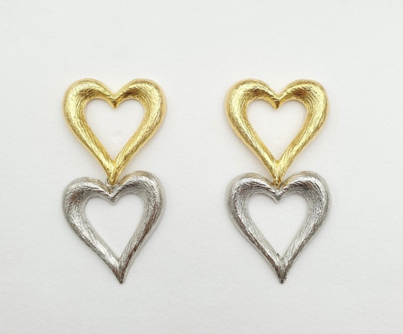 Two-Tone Heart Drop Earrings
