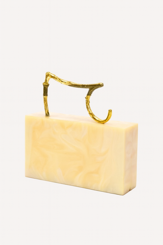 Handmade Rectangular Clutch with bamboo-inspired handle
