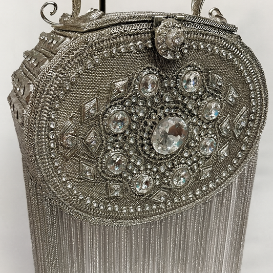 Handmade Silver Crystal-Embellished  Evening Bag