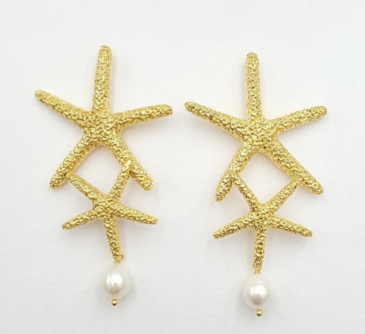 Starfish & Pearl Drop Earrings