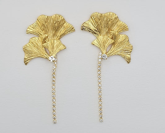 Ginkgo & Crystal Drop Earrings