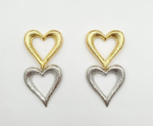 Two-Tone Heart Drop Earrings