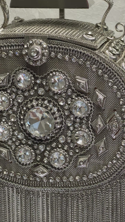 Handmade Silver Crystal-Embellished  Evening Bag